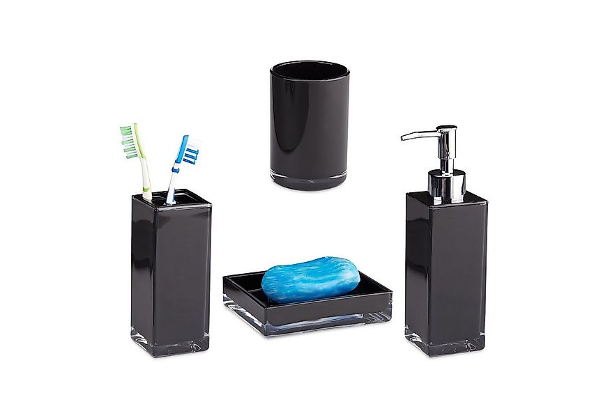 relaxdays Badezimmer-Set Badaccessoires Set 4-teilig, schwarz günstig online kaufen