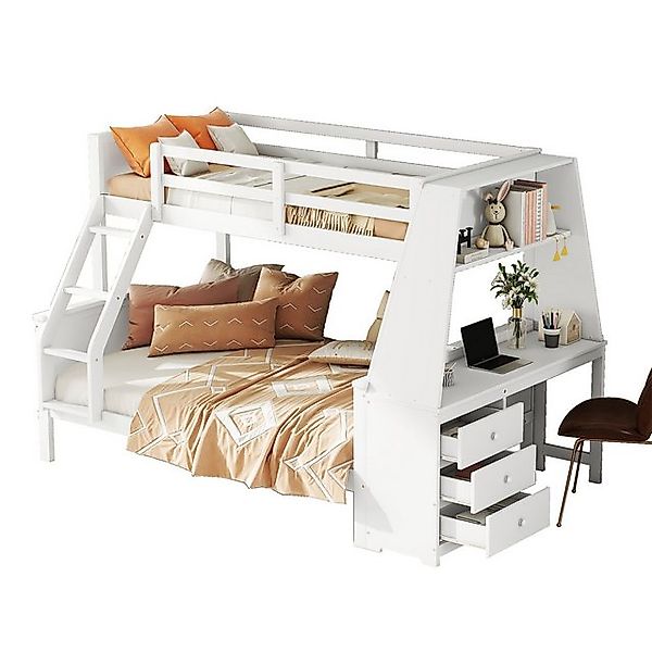 SOFTWEARY Etagenbett mit 2 Liegeflächen, Schreibtisch und Rausfallschutz (9 günstig online kaufen