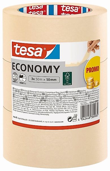 tesa Kreppband ECONOMY Malerband (Spar-Set, 3-St) Abklebeband / Malerkrepp günstig online kaufen