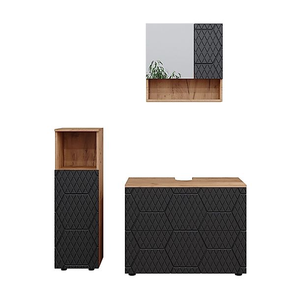 Vicco Badmöbel-Set Irma Goldkraft Eiche/Anthrazit 3 Teile mit Midischrank günstig online kaufen