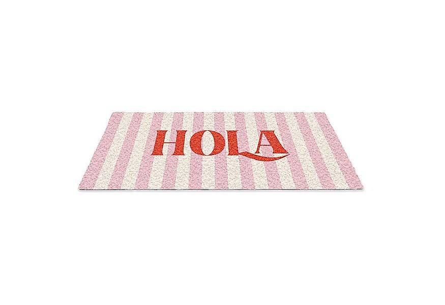 MuchoWow Fußmatte Hola - Zitat - Streifen - Pastell - Rosa - Rot - Weiß, Re günstig online kaufen