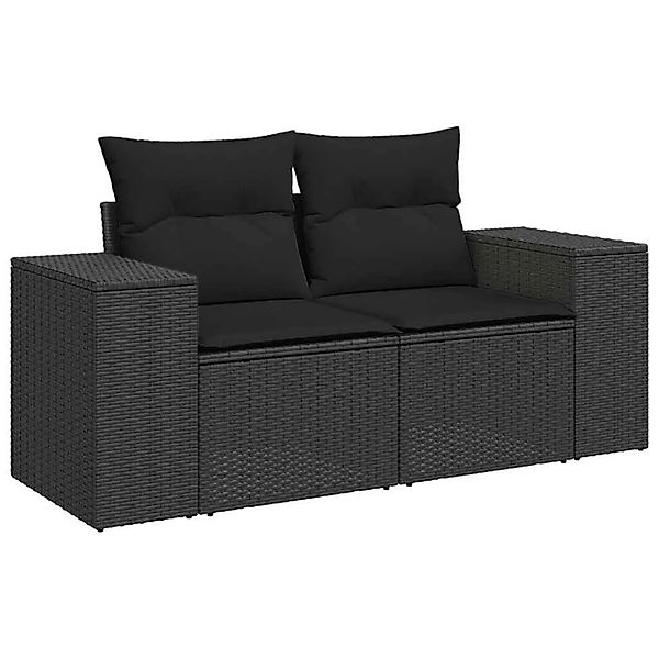 vidaXL Gartensofa mit Kissen 2-Sitzer Schwarz Poly Rattan 365974 günstig online kaufen