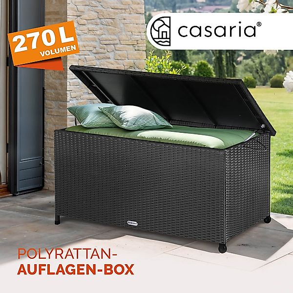 Gartenbox Polyrattan Schwarz 117x53x60cm mit Griffen & Rollen günstig online kaufen