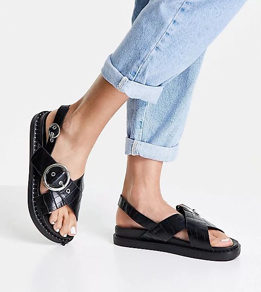 Glamorous Wide Fit – Sandalen mit überkreuzten Riemen und dicker Sohle in K günstig online kaufen
