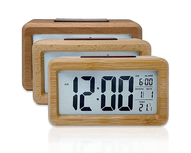mixed 24 Wecker Wecker in Bambus / Holz Optik mit Lichtsensor und Schlummer günstig online kaufen