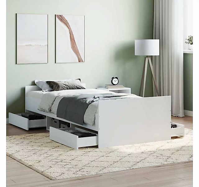 furnicato Bett Bettgestell mit Kopf- und Fußteil Weiß 100x200 cm günstig online kaufen