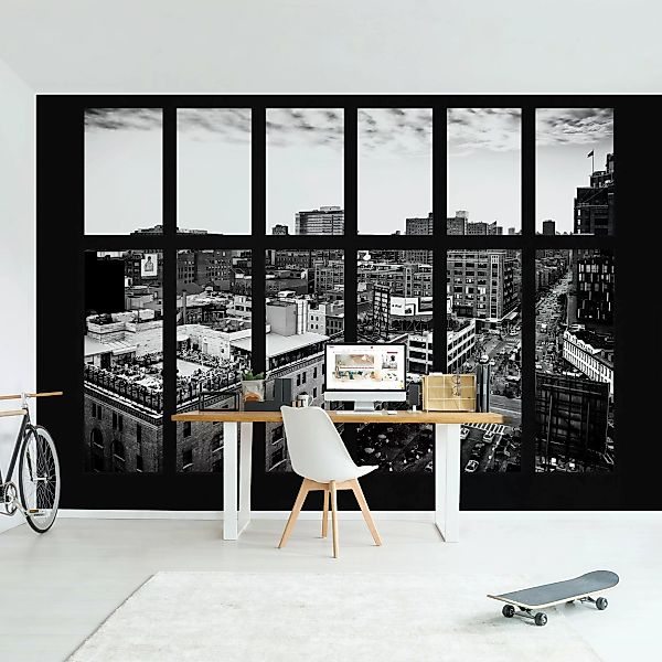 Fototapete New York Fensterblick schwarz-weiß günstig online kaufen