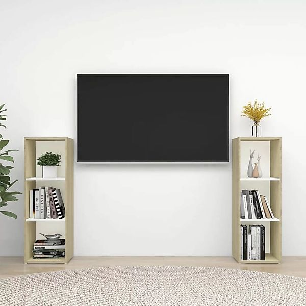 Tv-schrenke 2 Stk. Weiß Sonoma-eiche 107x35x37 Cm Spanplatte günstig online kaufen