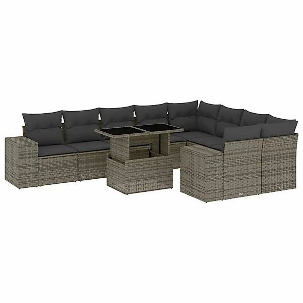 vidaXL 10-tlg Garten-Sofagarnitur mit Kissen Grau Poly Rattan Modell 103 günstig online kaufen