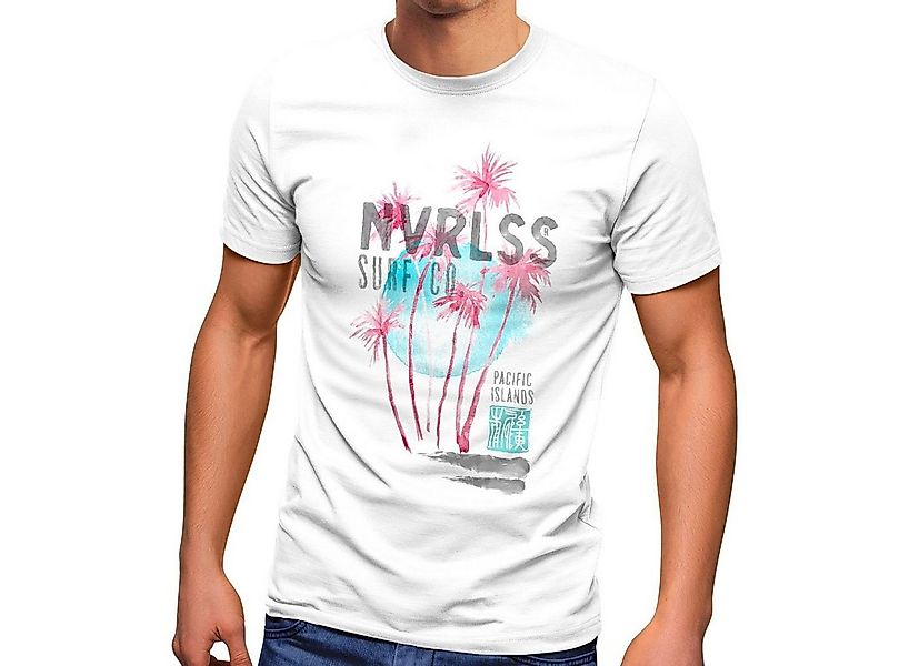 Neverless Print-Shirt Herren T-Shirt Palmen Sommer Strand Surfing Surf Paci günstig online kaufen