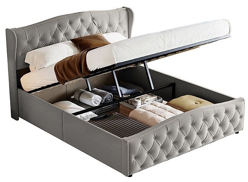 FUROKOY Polsterbett 140/160x200cm Beige/Grau Samt Wicker Wellenbett, (Jugen günstig online kaufen