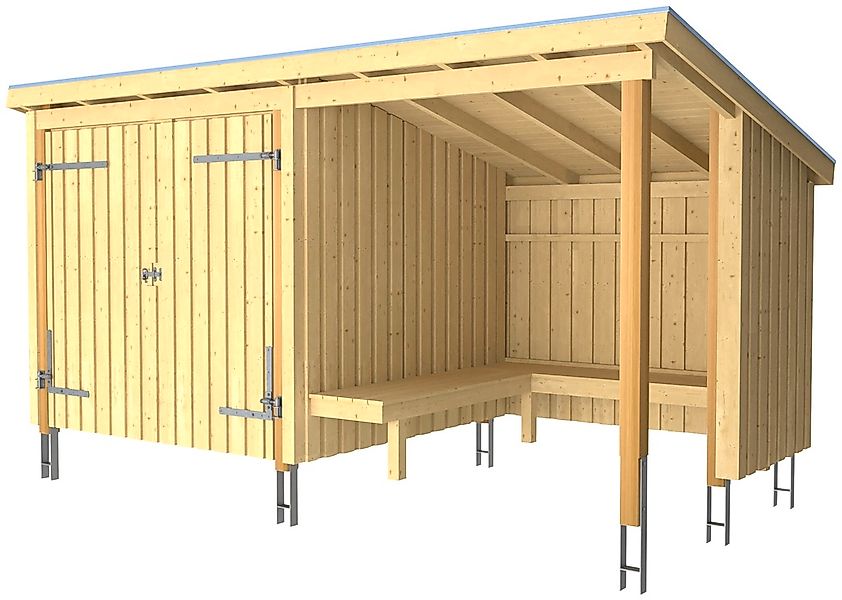 PLUS Gartenhaus "Nordic", (Packung), Grillhütte 9,5 m² mit Doppeltür, Dachp günstig online kaufen