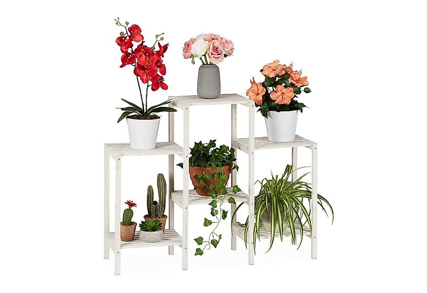 relaxdays Blumenständer Blumenregal Holz weiß, M günstig online kaufen