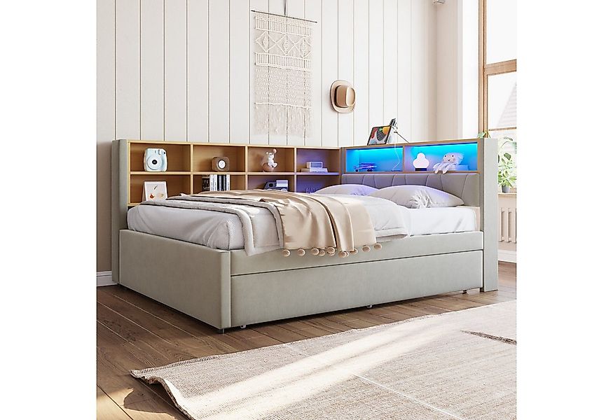 HAUSS SPOLE Schlafsofa 140x200 mit ausziehbett mit LED Leuchten und Staufäc günstig online kaufen