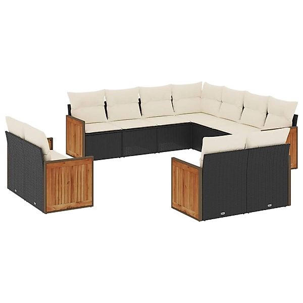 vidaXL 11-Tlg Garten-Sofagarnitur mit Kissen Schwarz Poly Rattan 3260579 günstig online kaufen