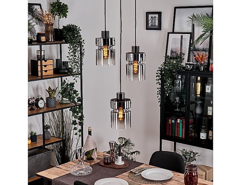 hofstein Hängeleuchte 3-flammige Hängelampe aus Metall/Glas Schwarz/Chrom/R günstig online kaufen