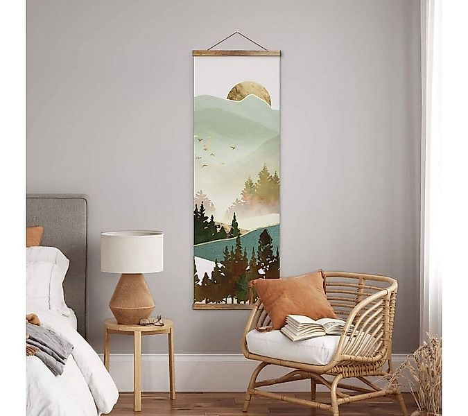 K&L Wall Art Leinwandbild Vintage Stoffbild Poster Natur Wald gold Sonne Fe günstig online kaufen