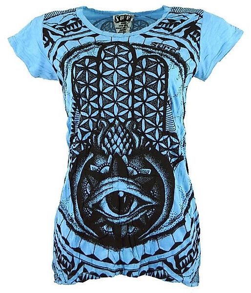 Guru-Shop T-Shirt Sure T-Shirt Fatimas Hand - hellblau Goa Style, alternati günstig online kaufen