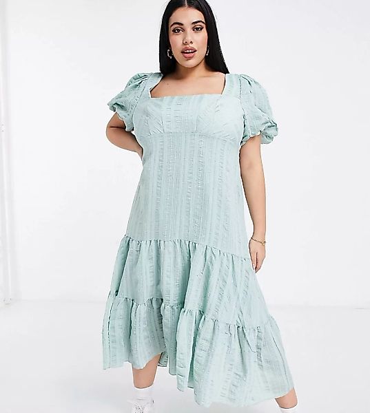 Forever New Curve – Midaxi-Kleid in hellem Minzgrün mit eckigem Ausschnitt, günstig online kaufen
