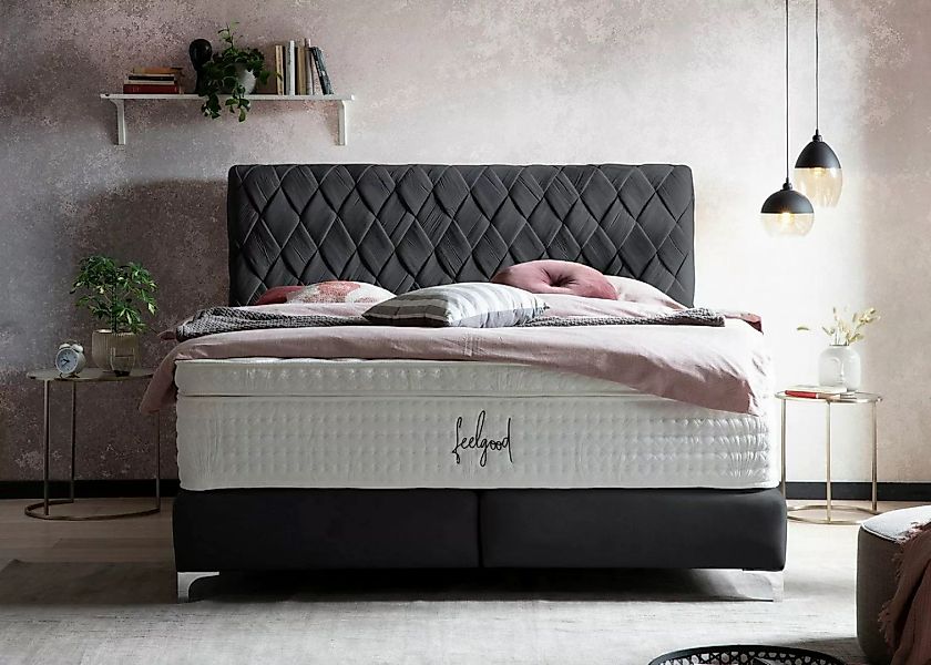 BettCo Boxspringbett Lyon (in Schwarz Velours, 160 x 200 cm), handgeflochte günstig online kaufen