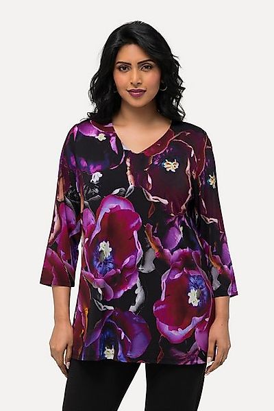 Ulla Popken T-Shirt Slinkyshirt Tulpen V-Ausschnitt 3/4-Arm günstig online kaufen