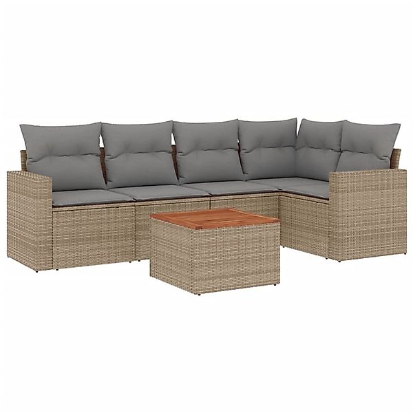 vidaXL 6-Tlg Garten-Sofagarnitur mit Kissen Beige Poly Rattan 3256444 günstig online kaufen