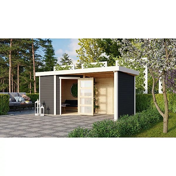 Karibu Gartenhaus Pipo 2 mit Anbau Terragrau Fichte B/H/T: ca. 242x242x211 günstig online kaufen