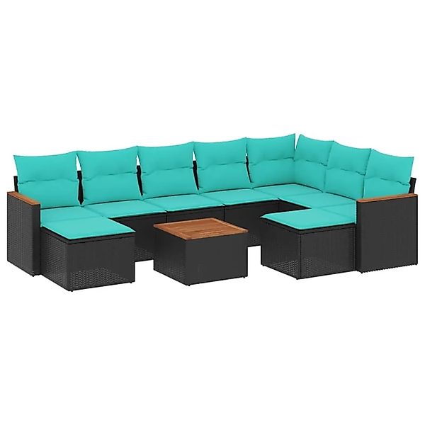 vidaXL 10-Tlg Gartensofa-Set mit Kissen Schwarz Polyrattan 3226547 günstig online kaufen