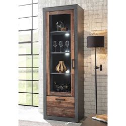 Esszimmer Vitrine in Dunkelgrau und Altholz Optik 65 cm breit günstig online kaufen