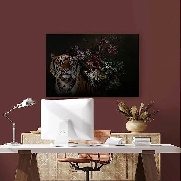Bricoflor Wandbild Tiger Und Blumen Stillleben Leinwand In Schwarz Lila Für günstig online kaufen
