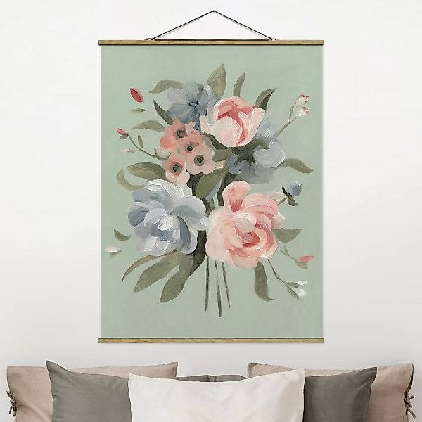 Stoffbild Blumen mit Posterleisten - Hochformat Bouquet in Pastell II günstig online kaufen