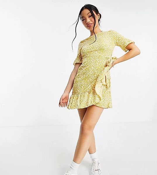 Vero Moda Petite – Gelb gepunktetes Minikleid mit Volants günstig online kaufen
