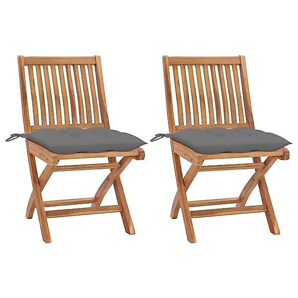 vidaXL Gartenstühle 2 Stk mit Grauen Kissen Massivholz Teak 3062449 günstig online kaufen