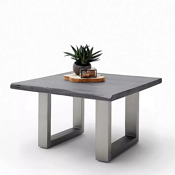 Sofa Tisch aus Akazie Massivholz grau Baumkante günstig online kaufen