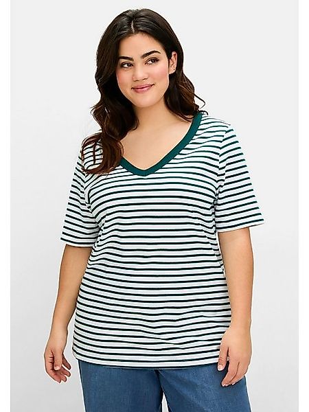 Sheego T-Shirt Große Größen mit V-Ausschnitt, in Rippstruktur günstig online kaufen