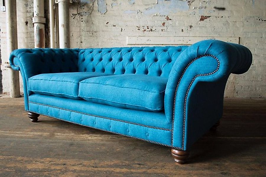 Xlmoebel 3-Sitzer Luxuriöses Chesterfield-Sofa Polstersitz Blau Samt 225cm, günstig online kaufen