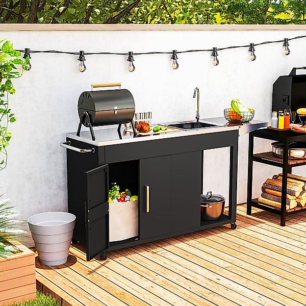 Outsunny Grillwagen Servierwagen mit Arbeitsfläche Seitenblatt Schrank Spül günstig online kaufen