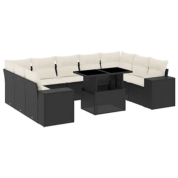 vidaXL 10-Tlg Garten-Sofagarnitur mit Kissen Schwarz Poly Rattan 3269366 günstig online kaufen
