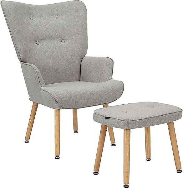 INOSIGN Ohrensessel »PERHAM, Sessel mit Hocker im Set, Knopfheftung, Massiv günstig online kaufen