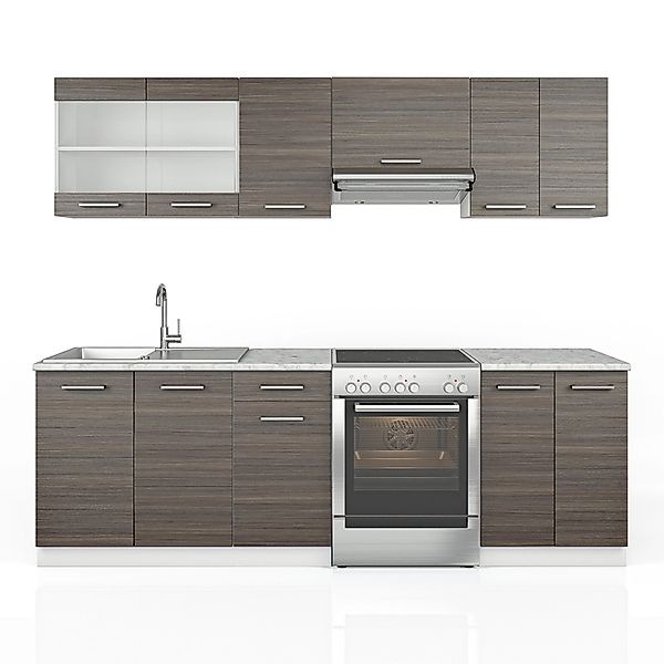 Vicco Raul Küchenzeile Edelgrau 240 cm AP MarmorRaul ohne E-Geräte günstig online kaufen