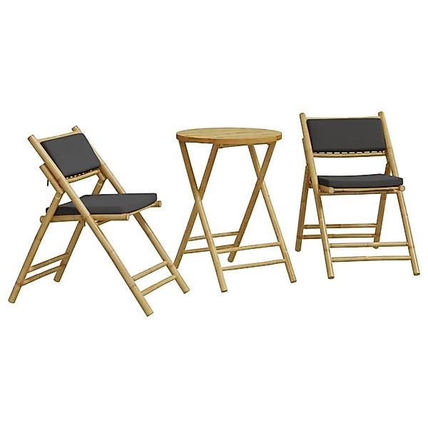 vidaXL 3-tlg Bistro-Set Klappbar mit Dunkelgrauen Kissen Bambus Modell 4 günstig online kaufen