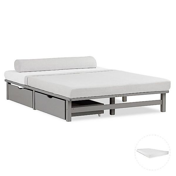 Homestyle4u Holzbett 90x200 / 100x200 / 140x200 Weiß Natur Grau Palettenbet günstig online kaufen