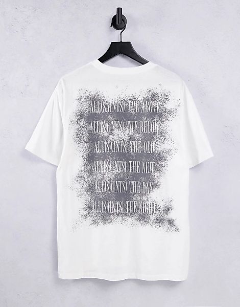 AllSaints – T-Shirt in Weiß mit Schatten-Logoprint günstig online kaufen