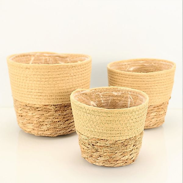 Online-Fuchs Blumentopf 3er Set runde Blumentöpfe aus Seegras geflochten, Ü günstig online kaufen