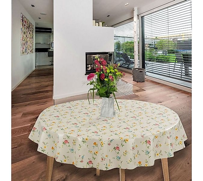 laro Tischdecke Wachstuch-Tischdecken Abwaschbar Blumen Rose Gelb Grün Rund günstig online kaufen