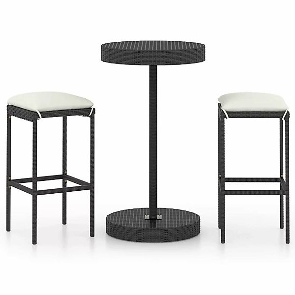 3-tlg. Gartenbar-set Mit Kissen Poly Rattan Schwarz günstig online kaufen