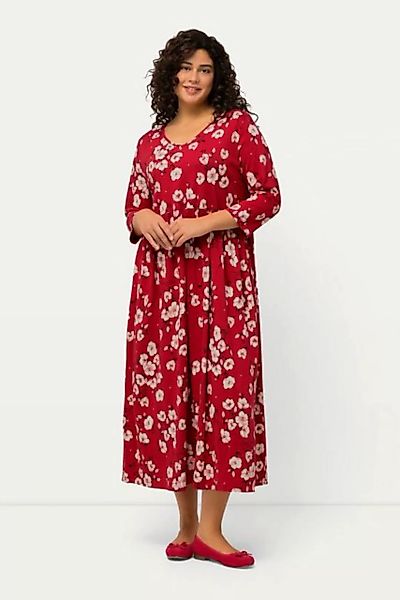 Ulla Popken Maxikleid Jerseykleid Blumen A-Linie V-Ausschnitt 3/4-Arm günstig online kaufen