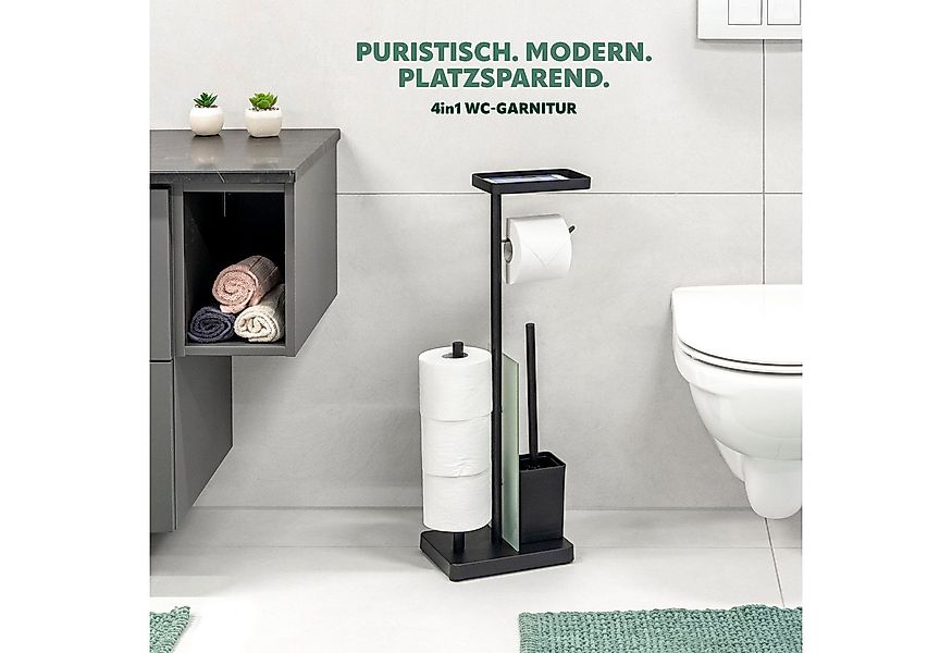 eluno WC-Garnitur 4in1, WC-Bürste, Rollenhalter schwarz oder weiß, (1-tlg) günstig online kaufen