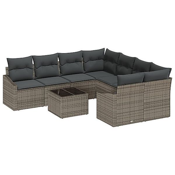 vidaXL Loungesofa 9-tlg. Garten-Sofagarnitur mit Kissen Grau Poly Rattan, 9 günstig online kaufen