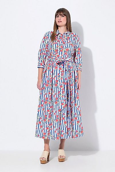 Ulla Popken Maxikleid Hemdblusenkleid Blüten A-Linie Hemdkragen 3/4-Arm günstig online kaufen